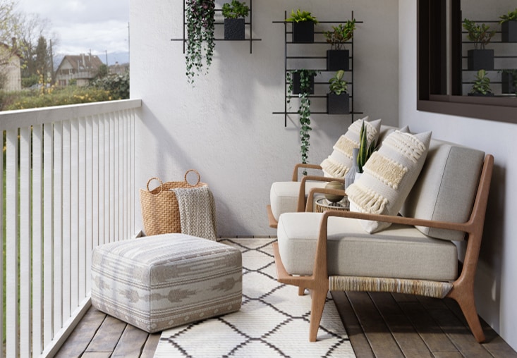 outdoor furniture sofa and foot stool made from offwhite fabric
